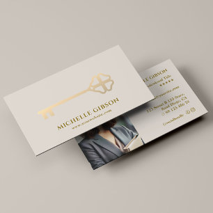 Carte De Visite Clé en or de sablier minimal Notaire Avocat Avoué