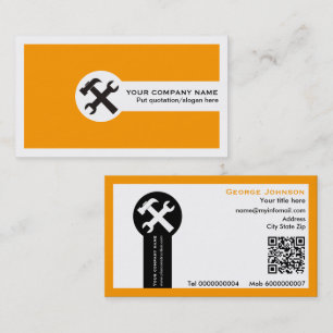 Carte De Visite Clé et marteau bricoleur construction orange
