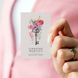 Carte De Visite Clé florale Vintage de l'aquarelle du réacteur