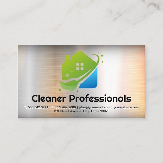 Carte De Visite Cleaning Services House Logo | Metal Background (Devant)