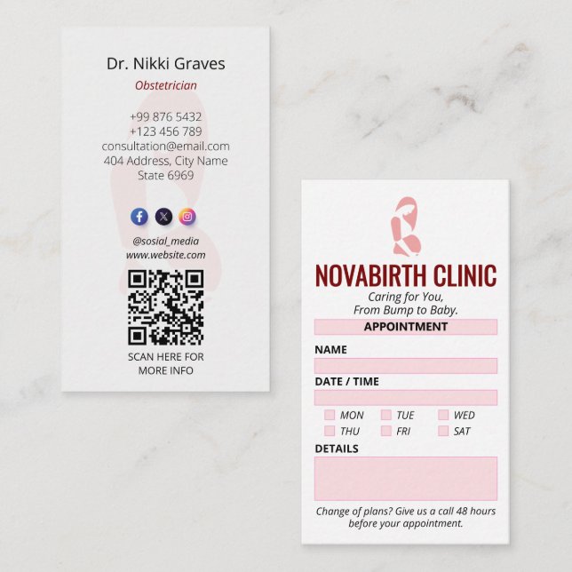 Carte De Visite Clinique de gynécologie Affaires | Rendez-vous mod (Devant / Derrière)