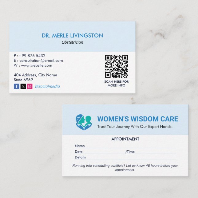Carte De Visite Clinique de gynécologie Affaires | Rendez-vous mod (Devant / Derrière)