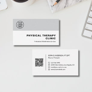 Carte De Visite Clinique de Physiothérapie Logo Blanc Gris QR