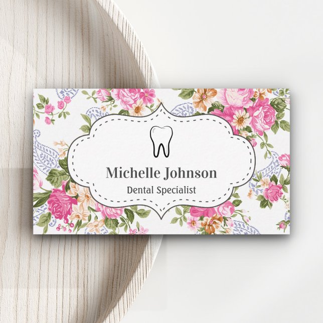 Carte De Visite Clinique dentaire dentaire vintage florale Dentist (Créateur téléchargé)