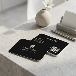 Carte De Visite Clinique Dentaire Élégante Code QR Dentiste Noir 