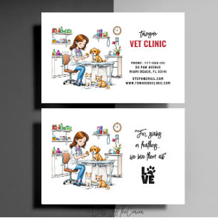 Carte De Visite Clinique vétérinaire animal mignonne fille chiot e