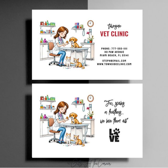 Carte De Visite Clinique vétérinaire animal mignonne fille chiot e (Créateur téléchargé)
