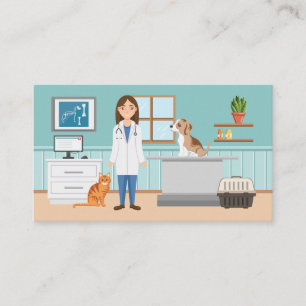 Carte De Visite Clinique vétérinaire femme vétérinaire docteur ani
