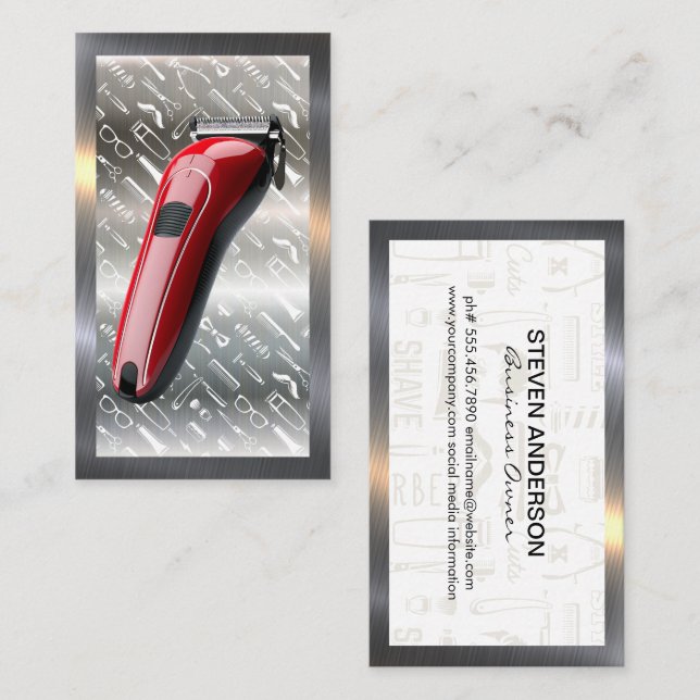 Carte De Visite Clippers à cheveux rouges | Motif barbier | Bordur (Devant / Derrière)