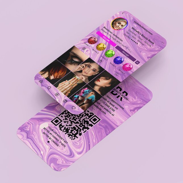 Carte De Visite Clou Artiste Instagram Marbre Purple Moderne (Nail Artist Instagram Marble Purple Modern Business Card
)