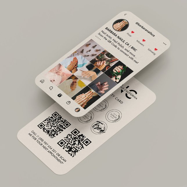 Carte De Visite Clou Beauté Salon Manicuriste Beige Tan IG Loyauté (Créateur téléchargé)