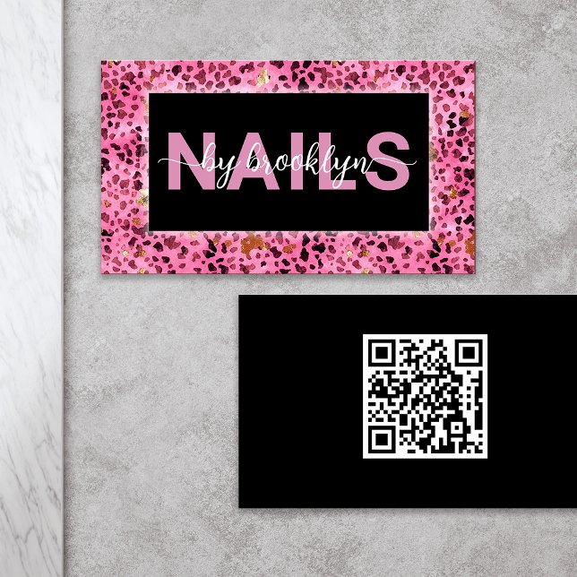 Carte De Visite Clous Empreintes de léopard roses par QR Code Nail (Créateur téléchargé)