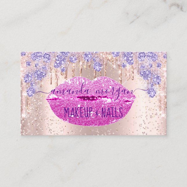 Carte De Visite Clous Manicure Maquillage Rose Parties scintillant (Devant)