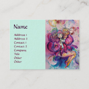 Carte De Visite CLOWN MUSICAL Rose Téâl Bleu Aquarelle