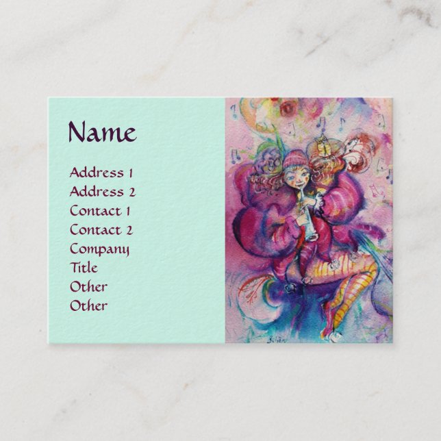Carte De Visite CLOWN MUSICAL Rose Thé Bleu Aquarelle (Devant)