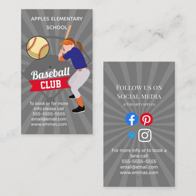 Carte De Visite club de sports softball équipe d'entraîneurs essai (Devant / Derrière)