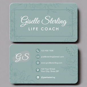 Carte De Visite Coach de vie Vert Floral sarcelle