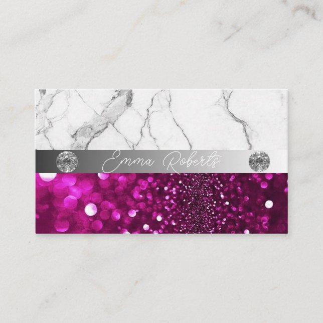 Carte De Visite Coach en diamant rose foncé en marbre d'argent (Devant)