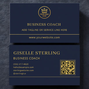 Carte de visite Coach Entreprise Logo QR Code Bleu