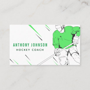 Carte De Visite Coach Joueur de hockey sur glace vert Silhouette S