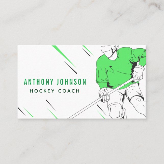 Carte De Visite Coach Joueur de hockey sur glace vert Silhouette S (Devant)