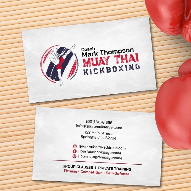 Carte De Visite Coach Muay Thai et Kickboxing - Blue Red Business (Créateur téléchargé)