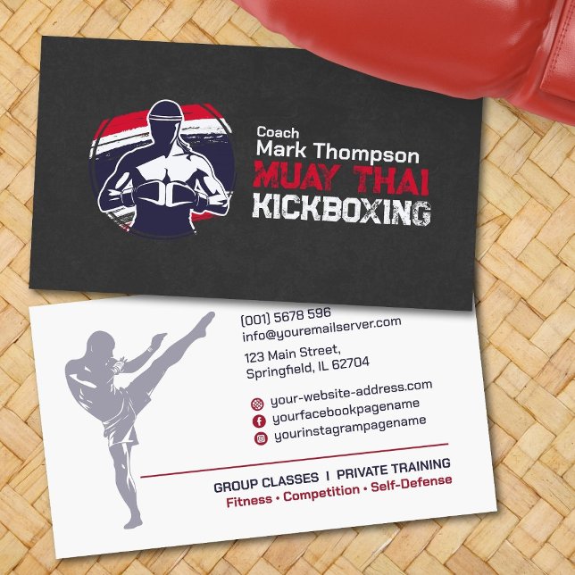 Carte De Visite Coach Muay Thai et Kickboxing - Rouge Bleu (Créateur téléchargé)