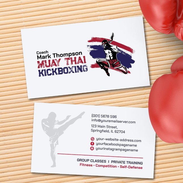 Carte De Visite Coach Muay Thai et Kickboxing - Rouge Bleu (Créateur téléchargé)