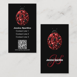 Carte De Visite Coccinelle paillettes rouges Monogramme code QR no