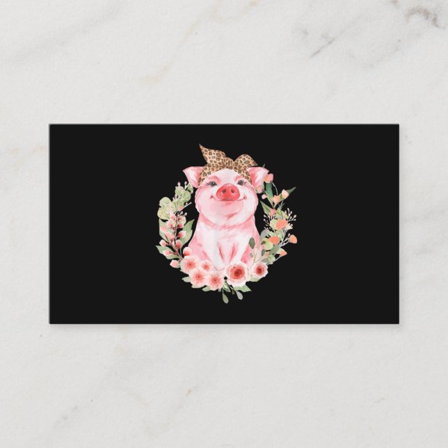 Carte De Visite Cochon Avec Bandeau Léopard Fleur Cochon Mélange (Devant)