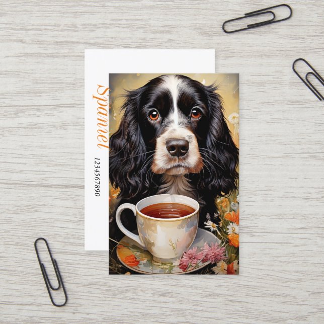 Carte De Visite Cocker Spaniel noir blanc (Devant/Arrière en situation)