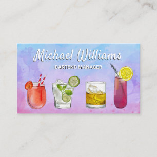 Carte De Visite Cocktail Mix Boissons Aquarelle Mixologie