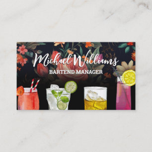 Carte De Visite Cocktail Mix Boissons Arrière - plan floral