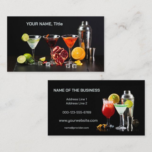Carte De Visite Cocktails texte personnalisés (Devant / Derrière)
