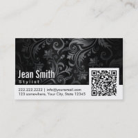 Code floral noir de coiffeur et blanc élégant de