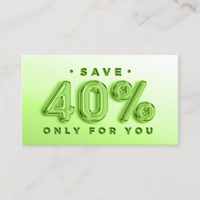 CARTE DE VISITE CODE QR 40%HORS RÉDUCTION PROMOTIONNELLE VERT (Devant)