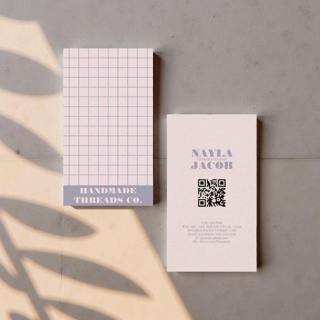 Carte De Visite Code QR À damiers Motif de Muet Moderne (Créateur téléchargé)