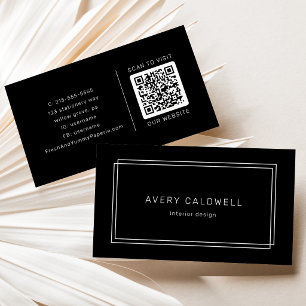 Carte De Visite Code QR à double cadre noir moderne AVERY