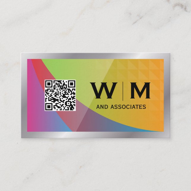 Carte De Visite Code QR | Arrière - plan géométrique coloré (Devant)