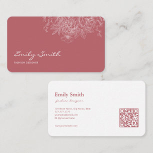 Carte De Visite Code QR Art en Ligne de Fleur Rose Poussiéreuse Si