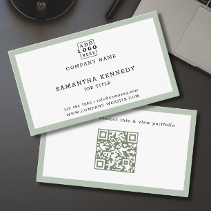 Carte De Visite Code QR avec bordure vert sauge Professionnel Logo