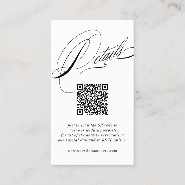 Carte De Visite Code QR avec détails de calligraphie élégante (Devant)