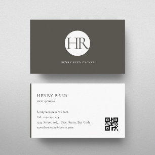 Carte De Visite Code QR avec logo Monogramme Taupe foncé