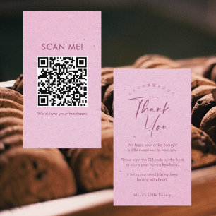 Carte De Visite Code QR « Avis » écriture élégante Kraft rose