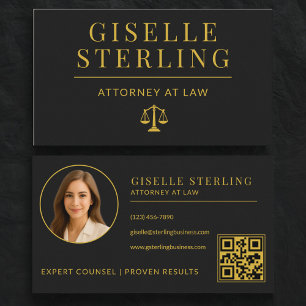 Carte De Visite Code QR Avocat Noir & Or Avocat au Barreau