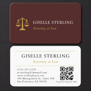 Carte De Visite Code QR avocat Or Bourgogne de luxe