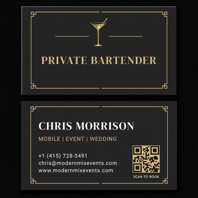 Carte De Visite Code QR Barman Privé Professionnel (Créateur téléchargé)