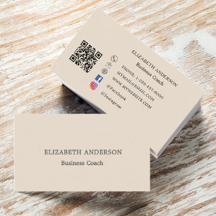Carte De Visite Code QR Beige médias sociaux