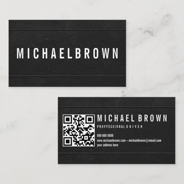 Carte De Visite Code QR Black Driver Bold Modern  (Devant / Derrière)