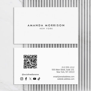 Carte De Visite Code QR blanc de luxe minimaliste Médias sociaux